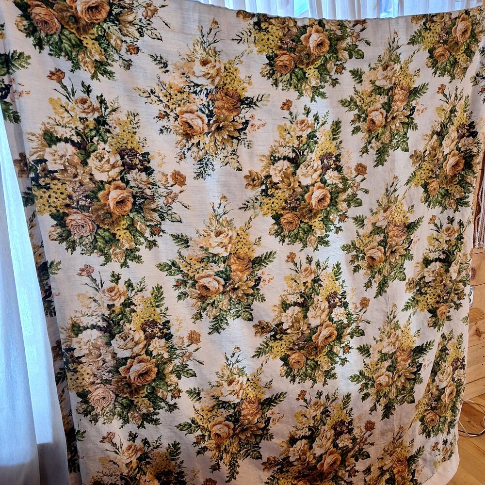Vintage handmade floral huge curtain panel 72x72 roses moody cottage MCM granny